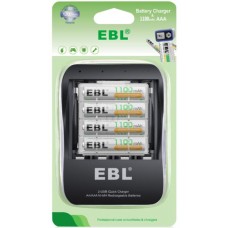 EBL AAA 1100mAh Rechargeable Batteries and Fast Charger, 4 Pack LCD individual Battery Charger with 1.2 Volt Triple AAA Batteries [I]