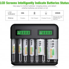 EBL LCD Universal 8 Bay Multi Battery Charger for Battery C D AA/AAA [I]