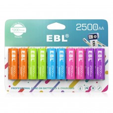 EBL Rechargeable AA Batteries 1.2V NiMH Pre-Charged AA Battery 2500mAh New Retail Package EBL 10 Count [I]
