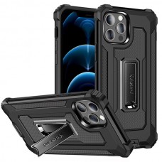 For iPhone - ShockProof Hard PC & Soft TPU Hidden Foldable Metal Kickstand Mobile Phone Case